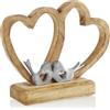 com-four® Cuore decorativo da appoggiare, cuore in legno su base in legno | cuore decorativo in legno con 2 uccellini in metallo da posare