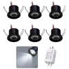 kpslucerna Mini Faretti Led Da Incasso Piccolo 12V 2W IP65 6pz Nero Freddo 6000K | Diametro Foro Incasso Ø25-28mm, per Legno Vetrina Mensola Armadio Mobile Nicchie Soffitto Scale Corridoio Cucina Cartongesso