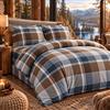 B O S A L O N I Tartan Collection BOSALONI HOME - Set Copripiumino Matrimoniale 4 Pezzi, Copripiumino 220x230 cm, Lenzuolo con Angoli 160x200+35 cm, 2 Federe 50x80 cm, Microfibra Ultra Soft (Tartan Blu/Marrone)