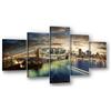 Visario Quadro su tela 5 pezzi XXL 160x80 cm 5562 - Ponte di Brooklyn al crepuscolo - Skyline di Manhattan con riflessi - Set quadri già montati su telaio in legno