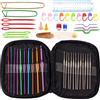 Retoo Set di ganci per uncinetto ergonomici colorati in alluminio con borsa portatile, mini set di uncinetti con 22 pezzi e accessori a maglia per bambini a partire dagli 8 (nero)