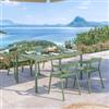 DEGHI Set pranzo con tavolo 150x80 cm e 4 sedie in polipropilene verde salvia - Blane