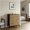 DEGHI Cassettiera 80x95h cm con 4 cassetti nero e rovere chiaro effetto parquet - Blacky