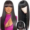 Beluck Parrucca per donna - Capelli umani lisci con frangia - Rete 2 x 4 - Senza colla - Per donna di colore - Lunghezza 40,6 cm - Densità 180 %