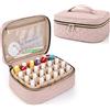 Yarwo Porta da Viaggio Smalti Organizer da viaggio per 24 bottiglie, Rosa | Divisorio Regolabile e Design Imbottito, 1 Tasca Cerniera Trasparente e Tessuto Pesca per Smalti e Viaggio
