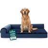 Furhaven XL Orthopedic Dog Bed Plush & Velvet L Shaped Chaise w/Removable Washable Cover - Deep Sapphire, Jumbo (X-Large)