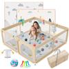 JUPPLIES Box Bambini 120×120 cm - Recinto Gioco per Neonato 6-24 Mesi, Rete Traspirante 360°, Struttura Antiscivolo e Robusta, Facile da Montare (Beige con tappeto + palline + borsa per il trasporto)