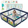 JUPPLIES Box Bambini 120×120 cm - Recinto Gioco per Neonato 6-24 Mesi, Rete Traspirante 360°, Struttura Antiscivolo e Robusta, Facile da Montare (Blu con Manici + Cestino + Tappeto)