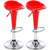 BAKAJI Set 2 Sgabelli Bar Cucina Design Moderno Base in Acciaio Cromato Seduta in ABS Sgabello Girevole con Altezza Regolabile e Poggiapiedi (Rosso)