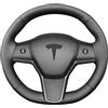 Yeolpise Coprivolante cucito a mano, adatto per Tesla Model 3/Tesla Model Y, coprivolante in pelle microfibra traspirante antiscivolo su involucro accessori interni auto