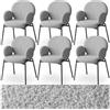 tectake® Sedia da Pranzo Imbottita in Bouclé, Set da 6, con Braccioli | 61, 5 x 62 x 90 cm, Stile Scandinavo, Imbottitura Spessa, Portata 120 kg, Schienale Alto, Gambe in Acciaio, Grigio Chiaro