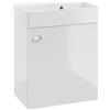 DomoDomo - Mobile sottolavabo largo 60 cm da appendere - Mobile da bagno bianco lucido - con lavabo, porta soft close, mobili da bagno per piccoli bagni, manico cromato
