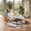 Oberlynova Sedia a Dondolo Rattan con Cuscino Imbottito + Estensibile Poggiapiedi, Poltrona a Dondolo Relax Ergonomica, XXL Portata 200KG, Antiribaltamento per Interno ed Esterno, Giardino, Balcone, Soggiorno