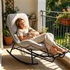 Fiutazge Sedia a Dondolo Da Esterno,Sedia a Dondolo Con Poggiapiedi e Cuscino Rimovibile,Poltrona Relax in Rattan Con Struttura in Metallo Per Soggiorno,Balcone,Giardino,Studio,Terrazza-Beige
