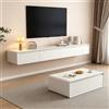 LVRUIEDS Mobile TV Sospeso - Console Multimediale a Parete con 2 Ante Ribaltabili e 2 Cassetti, Armadio TV per Intrattenimento, Mensola Video per Camera (Bianco, 220 cm)