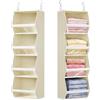 Lifewit Organizer Armadio Appendere con Pannelli Trasparenti, Beige | Organizzatore Pieghevole con 4 Ripiani e 2 Ganci Robusti, Ripiani per Armadio Interno, Contenitori per Vestiti