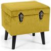 BAKAJI Pouf Contenitore con Rivestimento in Velluto e Forma Valigia Apribile, Sgabello Cassapanca Poggiapiedi In Tessuto Design Moderno con Cerniere di Chiusura, Dimensione 40 x 33 x 40 cm (Oro)