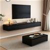 LVRUIEDS Mobile TV Sospeso - Console Multimediale a Parete con 2 Ante Ribaltabili e 2 Cassetti, Armadio TV per Intrattenimento, Mensola Video per Camera (Nero, 220 cm)