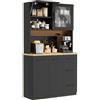 Devoko Mobile da cucina, credenza, armadio alto con prese di corrente e strisce LED 3000 K, con piano di lavoro da 24 mm, ripiani regolabili, 3 cassetti, 100 x 40 x 182 cm (Nero)