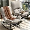Fiutazge 2PCS Sedia a Dondolo Da Esterno,Sedia a Dondolo Con Poggiapiedi e Cuscino Rimovibile,Poltrona Relax in Rattan Con Struttura in Metallo Per Soggiorno,Balcone,Giardino,Studio,Terrazza-Beige
