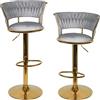 homewell Set di 2 sgabelli da bar intrecciati, sedia bar, altezza regolabile, sgabelli da cucina con schienale, poggiapiedi per cucina, piano di lavoro (grigio con gambe dorate)