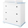 zee Cassettiera Fasciatoio Neonato 83 x 87 x 49 cm Bianca Blu Fasciatoio Rimovibile 3 Cassetti Comò Cameretta Bambini Design Cuore