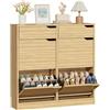 IRONCK Scarpiera Salvaspazio Slim con 4 Ante a Ribalta, Scarpiera Ingresso e 2 cassetti, Porta Scarpe Moderna con Ripiani Regolabili, Scarpiera Legno Corridoio, per 18 Paia, 100x23.5x98cm (Bronzo)