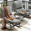 Fiutazge 2PCS Sedia a Dondolo Da Esterno,Sedia a Dondolo Con Poggiapiedi e Cuscino Rimovibile,Poltrona Relax in Rattan con Struttura in Metallo,Per Soggiorno,Balcone,Giardino,Terrazza-Grigio