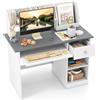 RELAX4LIFE Scrivania per Bambini, Tavolo da Studio in Legno con Pensile, Libreria, Vassoio per Tastiera, Cassetto e Scaffali Aperti, Postazione Computer per Studenti per Bambini da 3+ Anni (Grigio)