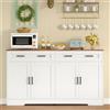 SLINEMO Credenza Cucina 140 cm con 2 Cassetti e 4 Ante, Mobile Cucina Salvaspazio con Ripiano Regolabile, Buffet Multiuso per Sala da Pranzo e Soggiorno, Bianco, 140x40x80 cm