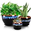 AVLA Confezione da 3 vasi da fiori in ceramica, vasi da giardinaggio smaltati a goccia, con foro di drenaggio e piattino, contenitore rustico per piante grasse, cactus, orchidee, casa ed esterni