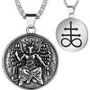 JewelryWe - Collana da Uomo con Pendente Baphomet Lucifero Goat Doppia Faccia Stile Gotico Croce Vitale Simboli di Satana e Demoni