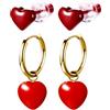 OIDEA Orecchini Cuore Rosso Donna: 2 Paia di Piercing Cerchio Chiusura a Farfalla in Ceramica o Acciaio Inossidabile - Regalo Elegante Festa della Mamma Compleanno