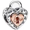 Amuefer Amore Cuore Charm Compatibili Bracciale Collana, Argento Sterling Oro Rosa L'infinito Trifoglio Ciondolo Natale Gioielli Regali per le Donne Ragazza Moglie Bambini Amici