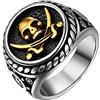 OIDEA Anello Uomo Acciaio Inox Teschio Pirata: Punk Ring Vintage Cranio 2cm Colore Argento Oro Regalo Uomo Ragazzo Halloween Compleanno Natale Misura 14-30