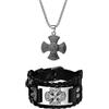 OIDEA Bracciale Collana Uomo Croce Vichingo: Combinazione Braccialetto Pelle e Ciondolo Acciaio Inossidabile Crocifisso Nodo Celtico Regalo Ragazzo Unisex Natale Compleanno
