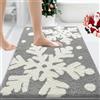 Likiyol Tappeto da bagno natalizio, tappetino da bagno grigio, extra spesso, morbido, assorbente, con fiocco di neve, antiscivolo, lavabile, tappeto da bagno invernale natalizio, tappetino da doccia