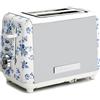 VQ Laura Ashley Tostapane Vintage 2 Fette Acciaio di VQ China Rose | Riscaldamento Regolabili Scongelamento Acciaio Inossidabile Tosta Pane con Croissant Scaffale Riscaldante