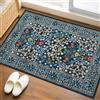FairyStyle Tappeto floreale per ingresso, 60 x 100 cm, lavabile, per interni, antiscivolo, per bagno, cucina, camera da letto e bagno, colore: blu scuro