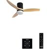 CREATE / WINDCALM S/Ventilatore da soffitto ABS con luce nero pale effetto legno chiaro con controllore e telecomando / 40W, Temporizzatore, Ø112 cm, 3 temperature di luce, funzione estate-inverno