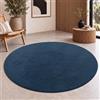 Paco Home Tappeto Salotto Moderno Soggiorno Pelo Corto Monocolore Antiscivolo, Blu Navy, 120 cm tondo