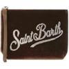 Saint Barth MC2 Pochette Aline Velluto Marrone con Logo Strass | 21 x 15,5 x 7 cm, Chiusura con Zip, Logo Strass, Effetto Velluto, Con Cinturino