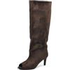 IF Stivali Donna Spuntati Effetto Camoscio, Stivali Alti con Punta Aperta e Tacco Sottile, Gambale Morbido Arricciabile, Scarpe Eleganti da Sera e Cerimonia 52228