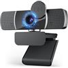 YIMONA Webcam 2K Full HD con copertura, webcam USB con doppio microfono e riduzione del rumore, grandangolo 85°, 30 fps, Plug & Play, girevole a 360°, per Zoom, Teams, Skype, OBS, Windows, Mac, Linux