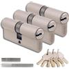 Generico Set da 3 Cilindri per Serrature in Ottone 30/35mm, Cilindro a Doppia Serratura, Chiave Unica, Chiavi e Viti Incluse, Facili da Montare, per Porte e Garage, Lunghezza 65mm
