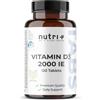 Nutri-Plus nutri+ Compresse di vitamina D3 - 2000 UI/compressa - ad alto dosaggio e vegano - 120 compresse
