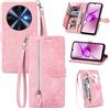 MOJIA Custodia Portafoglio per Oukitel C5, Pelle PU Flip Cover per Telefono con Guscio Interno in TPU, Multifunzione Porta Carte con Cinturino Polso. Rosa