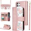 ELISORLI Custodia a portafoglio per Samsung Galaxy S22 Ultra 5G, con chiusura lampo, tracolla da polso, accessorio per S22ultra 22S S 22 S22ultra5g 6.8, oro rosa