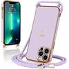 Micoden Cover Cordino per iPhone 13 Pro Amore Cuore Donne Morbido Silicone Ultra Sottile Case con Protezione fotocamera Antiurto AntiGraffio Custodia con Regolabile Collana per iPhone 13 Pro viola
