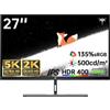 KTC H27P3 Monitor 5K da 27 pollici, Dual Mode 5K 5120×2880 60Hz e 2K 2560×1440 120Hz, IPS, 99% DCI-P3, 100% sRGB, ΔE<2, HDR400, USB-C 65W, 2×USB-A 3.0, compatibile con Mac mini (GeneralüberholT)